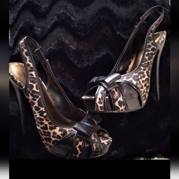 RARE Animal Print Leopard Stilettos Size 6.5M 1" Platform/5.5" Heel - Picture 2 of 11